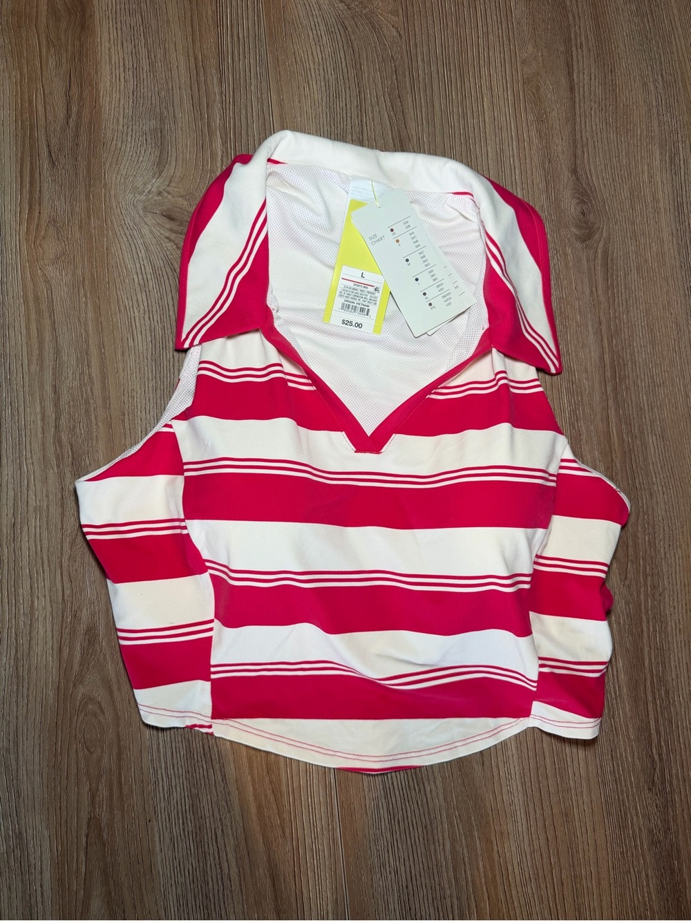 Women’s Pink and White Striped V-Neck Polo athletic Tank Top